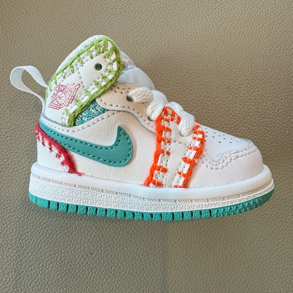 Nike Jordan sneakers, baby size 2, white, turquoise, multicolored;never worn.